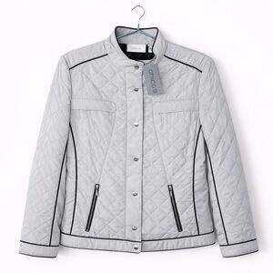 NWT Chico’s Quilted Jacket Light Gray with Contrast Trim Women’s Size Small (0)